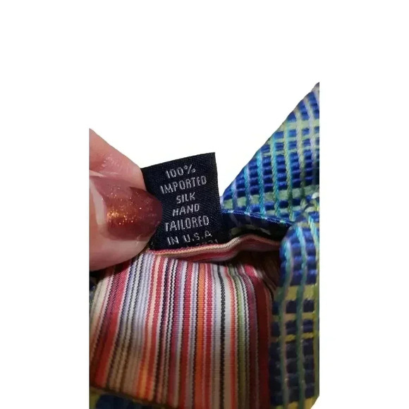 TED BAKER Blue Multicolor Geometric Stripe Silk Tie Neck Tie Neckwear USA - Picture 9 of 12